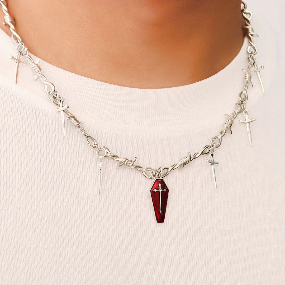 Wholesale Dark Gothic Coffin Cross Sword Thorn Necklace